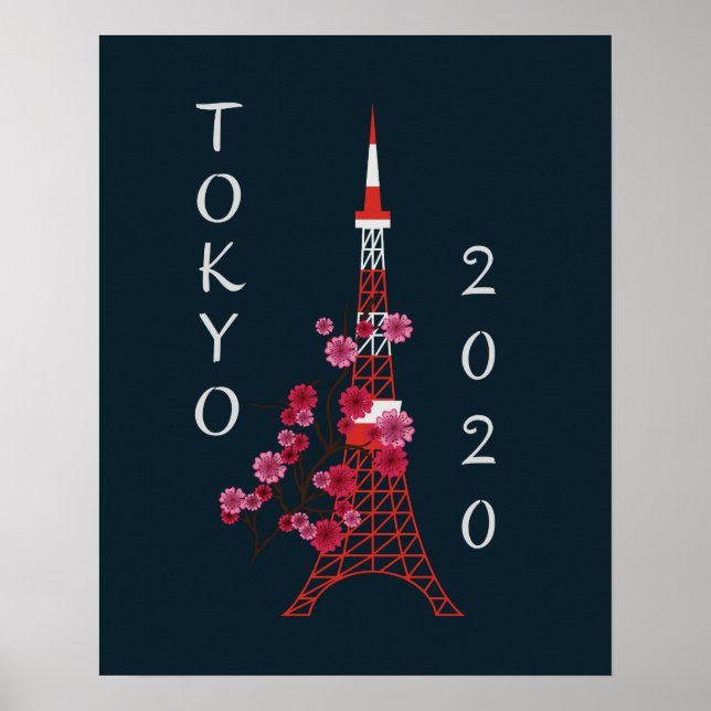 Poster Japon Tokyo 2020 Sakura & Tower (Devant)