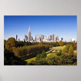 Poster Japon. Tokyo. Shinjuku District Skyline et