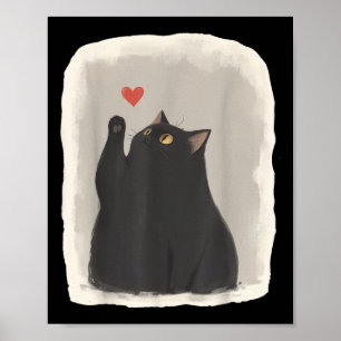 Poster Japonais Anime Cute Chat Coeur Kawaii Chat Noir He