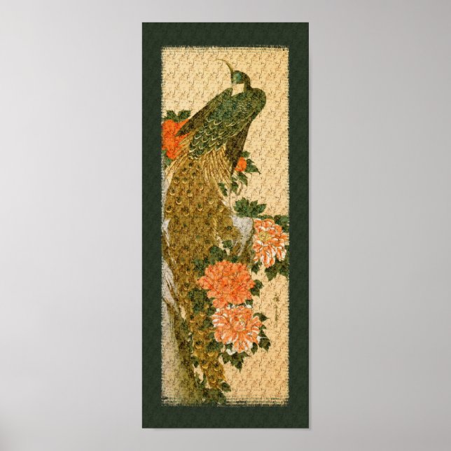 Poster japonais Art Peacock Flowers (Devant)