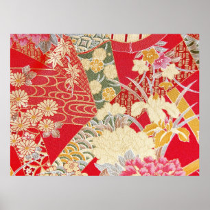 Poster Japonais KIMONO Textile, motif floral