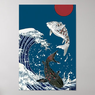 Poster Japonais KOI art, yinyang