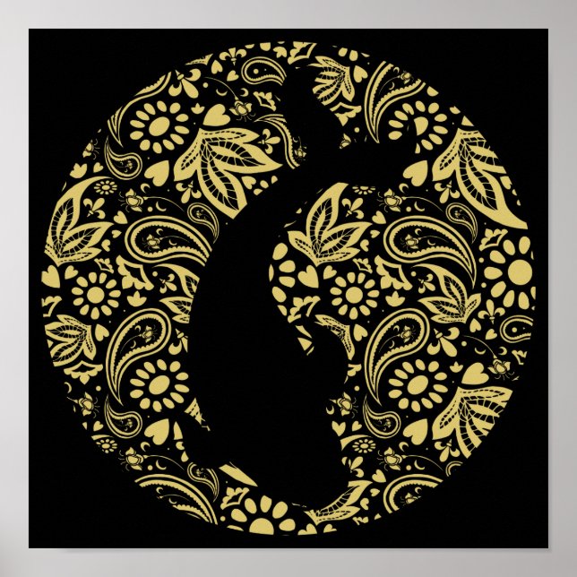 Poster Japonais Koi Fish Black Gold Art (Devant)