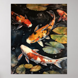Poster japonais Koi Fish Pond Art