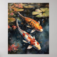 Poster japonais Koi Fish Pond Art