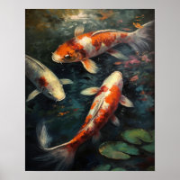 Poster japonais Koi Fish Pond Art