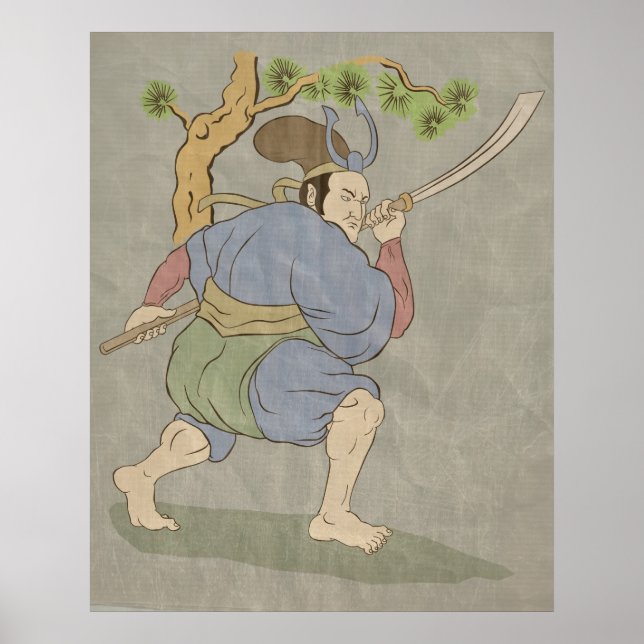 Poster Japonais samouraï guerrier katana combat d'épée (Devant)