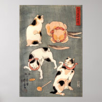 Japonais vintage 4 Chats par Kuniyoshi Utagawa