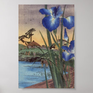 Poster Japonais vintage ukiyo-e iris bleu