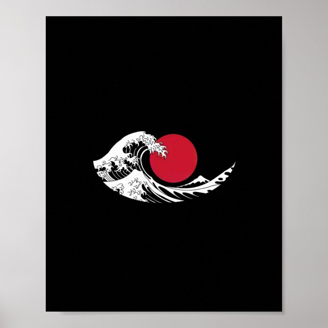 Poster Japonais Wave Restaurant Logo Rouge Cercle Noir (Devant)