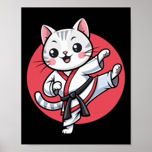 Poster Japonaise Cat Karate Kawaii Jiu Jitsu Femmes Fille