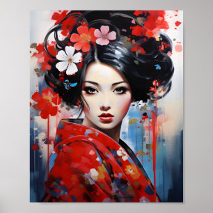 Poster Japonaise Pop Art couleur rouge aquarelle