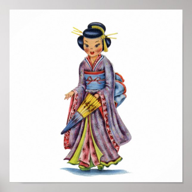 Poster Japonaise vintage en Kimono (Devant)