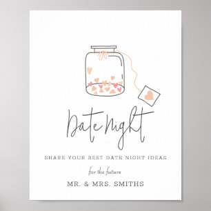 Poster Jar Avec Fête des mariées Coeur Date Nuit Jar Sign