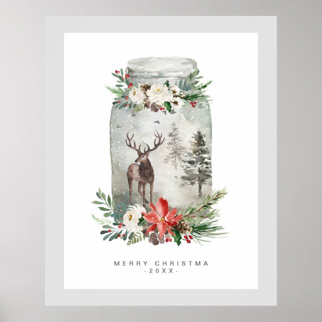 Poster Jar de Noël Cerf mystique & Bouquet (Devant)
