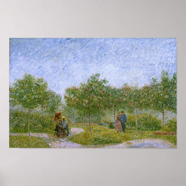 Poster Jardin à Montmartre avec Amoureux, Vincent van Gog (Devant)