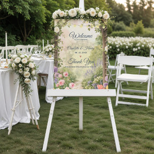 Poster Jardin Anglais Aquarelle Floral Mariage Bienvenue