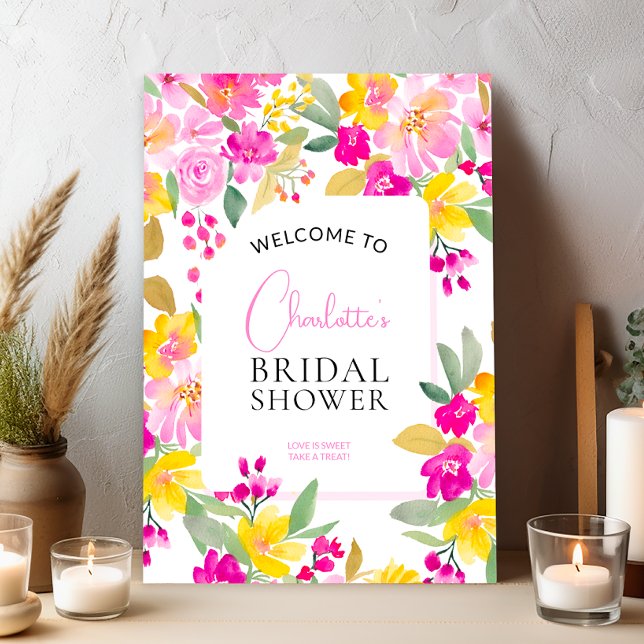 Poster Jardin aquarelle fleurie douche nuptiale accueil (Garden floral watercolor bridal shower welcome poster)