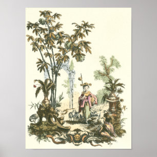 Poster Jardin asiatique avec femme et animaux