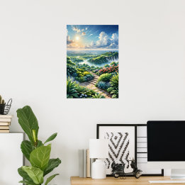 Poster Jardin aux fleurs paradisiaques