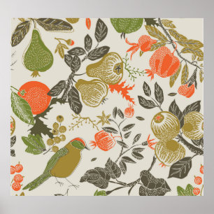 Poster Jardin aux fruits d'oiseaux : sans couture
