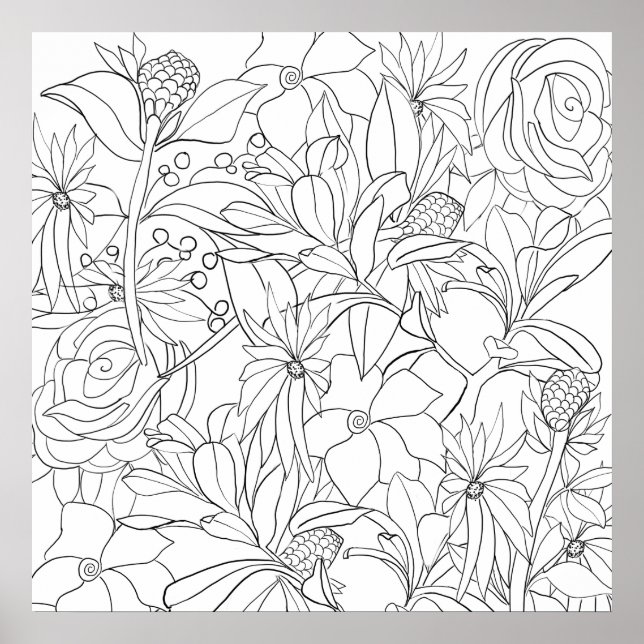 Poster Jardin blanc noir floral (Devant)