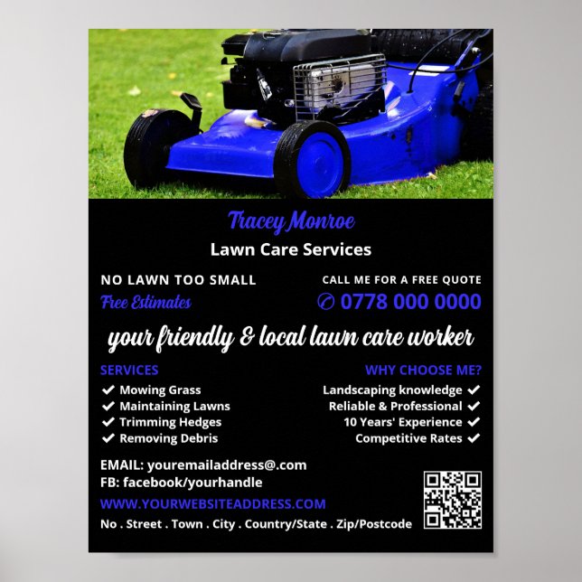 Poster Jardin Bleu Pelouse-Mower, Services d'entretien de (Devant)