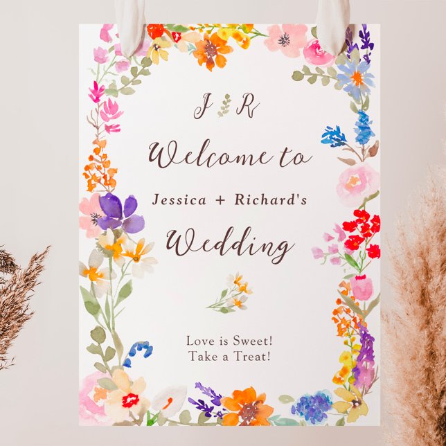 Poster Jardin Boho été initiales florales mariage bienven (Boho garden summer floral initials wedding welcome poster)