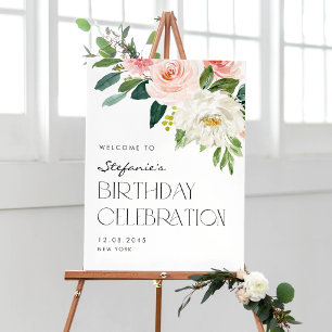 Poster Jardin Botanique Fleurs Roses et Blanches Annivers