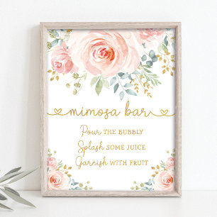 Poster Jardin Chic Fleurs de Mimosa Rose Pâle Bar