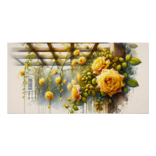Poster Jardin d'aquarelle de Roses Jaunes