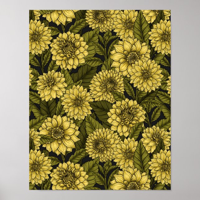 Poster Jardin de Dahlia jaune (Devant)