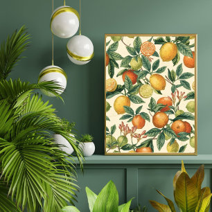 Poster Jardin de Fleurs d'Agrumes Motif Sans Couture