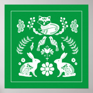 Poster Jardin de fleurs de renard de lapin scandinave