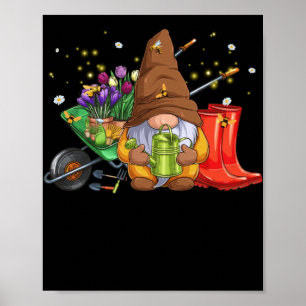 Poster Jardin de fleurs Gnome avec abeilles et jardinier