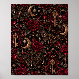Poster Jardin de Minuit | Roses Gothiques, Moths Célestes