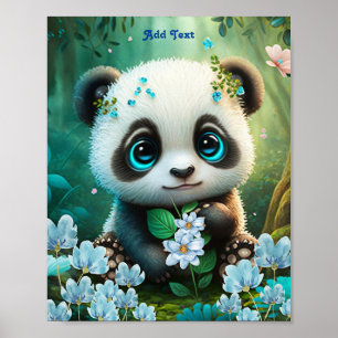 Poster Jardin de nurserie à fleurs bleues de panda fantai