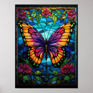 Poster Jardin de papillons magnifiques Vitrail