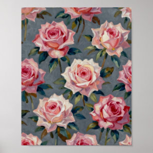 Poster Jardin de roses aux teintes romantiques : F impast
