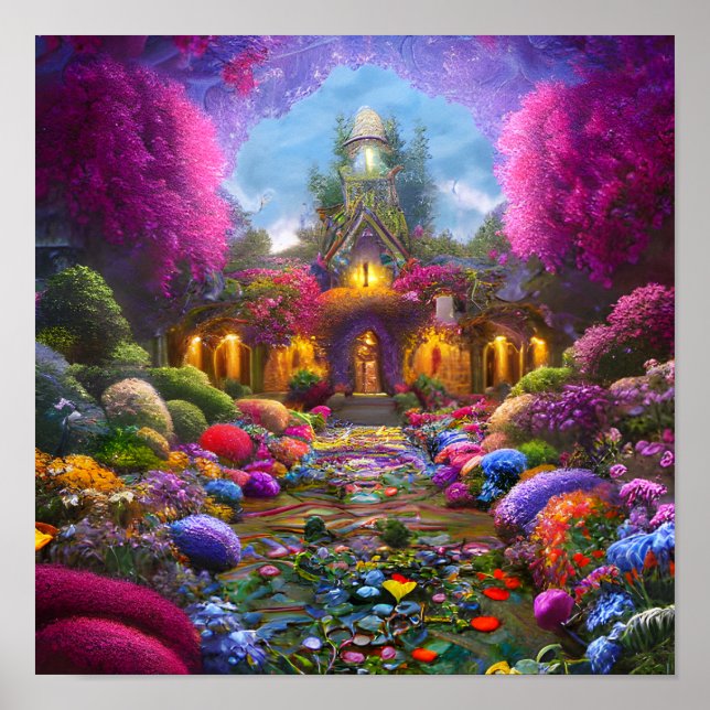 Poster Jardin de Whimsical rempli de fleurs (Devant)