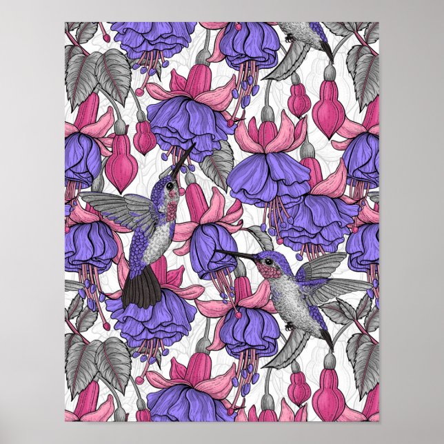 Poster Jardin des colibris en rose et rose (Devant)