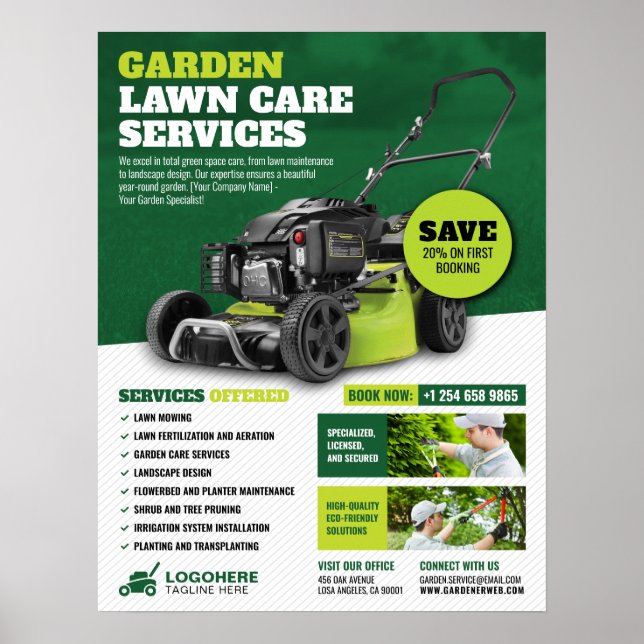 Poster Jardin, Élevage de pelouse, Services d'entretien d (Devant)