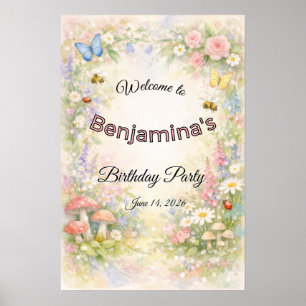 Poster Jardin Enchanté Papillons et Fleurs Party