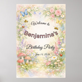 Poster Jardin Enchanté Papillons et Fleurs Party