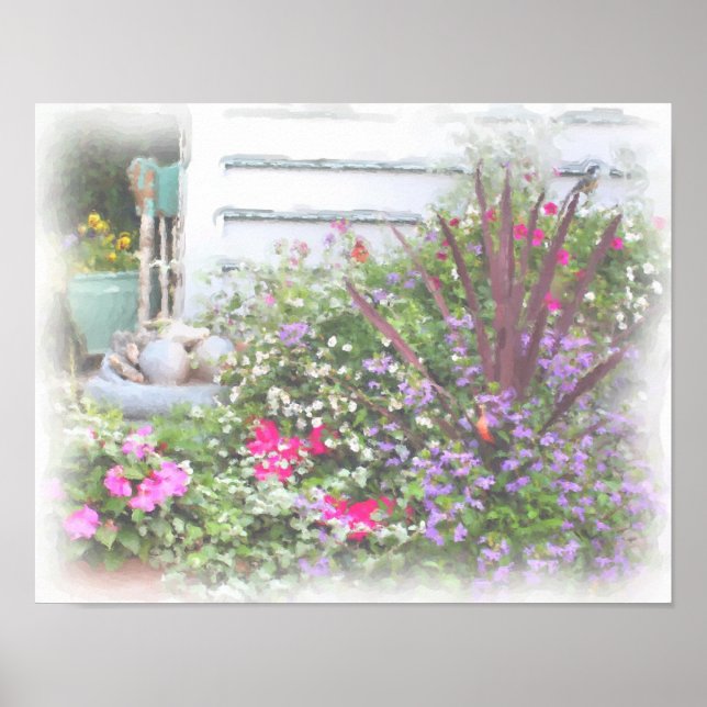 Poster Jardin Fleur Jardin Aquarelle Peinture (Devant)