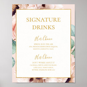 Poster Jardin Floral Élégant Boissons Signature Pastel