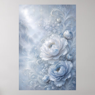 Poster Jardin Floral en Relief de Glace Bleu Rêveur