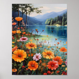 Poster Jardin Floral Le Jour du Printemps du Lac