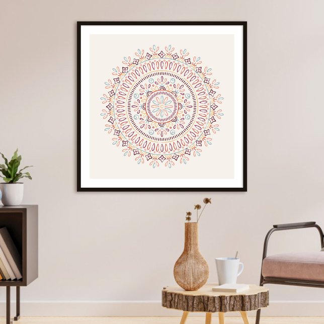 Poster Jardin Floral Mandala Art Print - Coral (Créateur téléchargé)