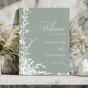 Poster Jardin Floral Romantique Vert Sauge Mariage Bienve